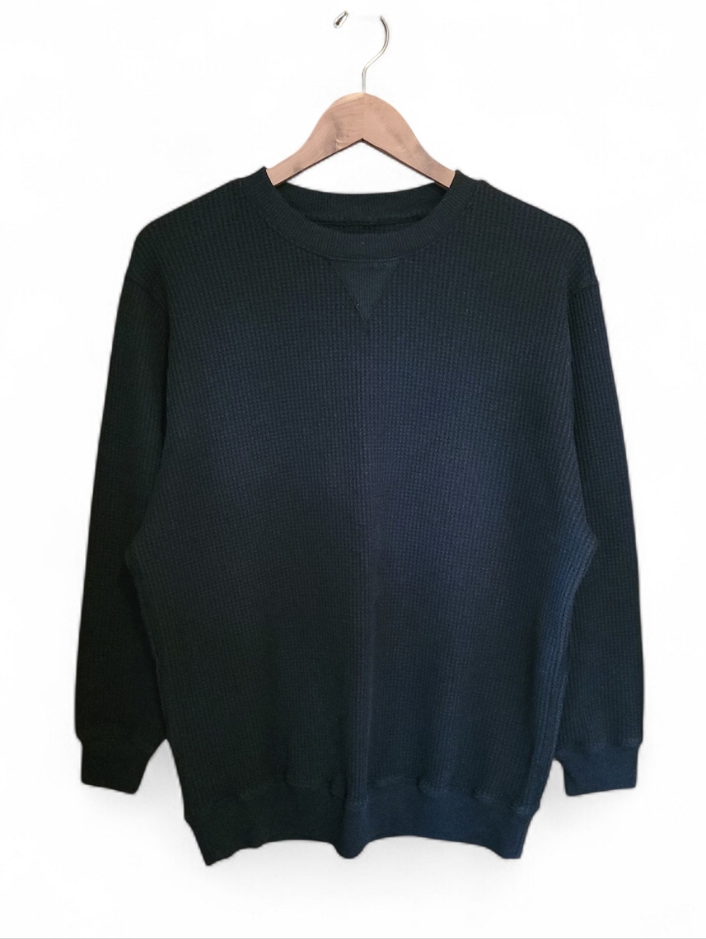 Women's Aerie Black Waffle Knit Thermal Crew Neck Sweater Small Pullover